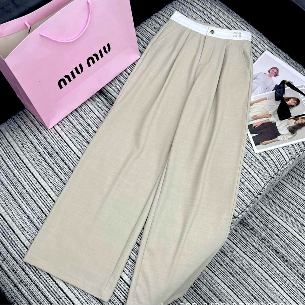 Miu Miu Beige/White Trousers